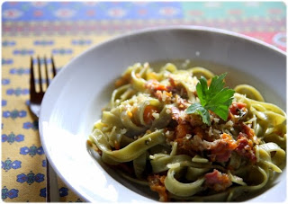 Tagliatelle au potiron et au jambon cru